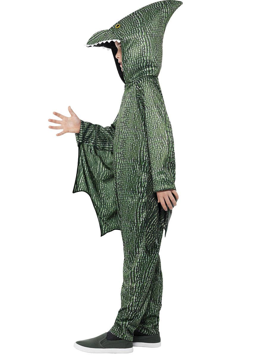 Image of Pterodactyl Girls Green Dinosaur Onesie Costume - Side Image