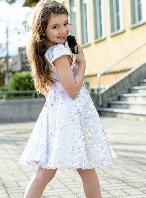 Girls Iridescent Sequin Dress - Lifestyle Image 5