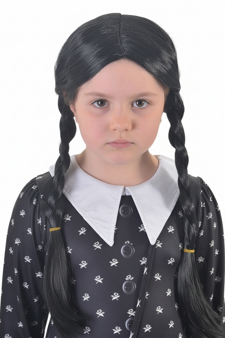 Image of Plaited Wednesday Addams Girl's Halloween Costume Wig - Main Image