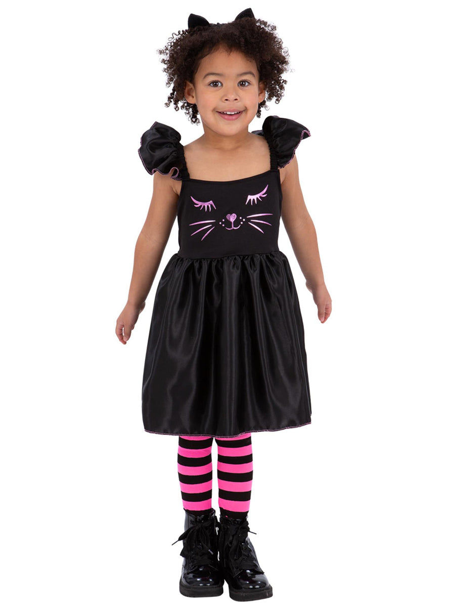 Girls Pink and Black Cat Halloween Costume - Front Image