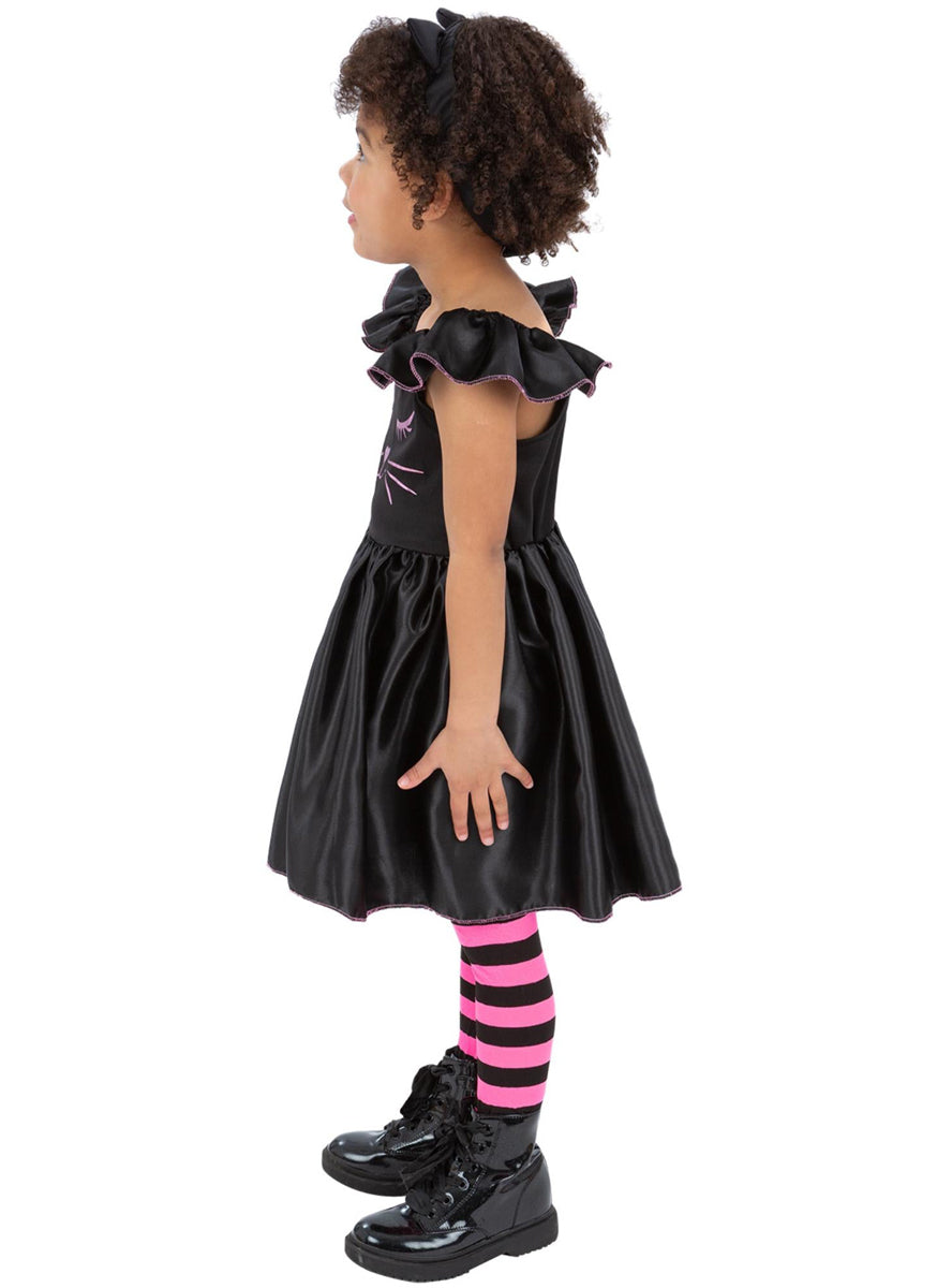 Girls Pink and Black Cat Halloween Costume - Side Image