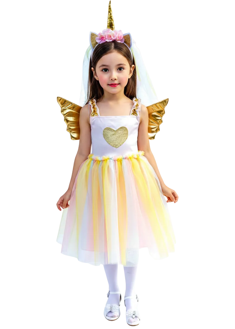 Pastel Rainbow Unicorn Costume for Girls - Main Image