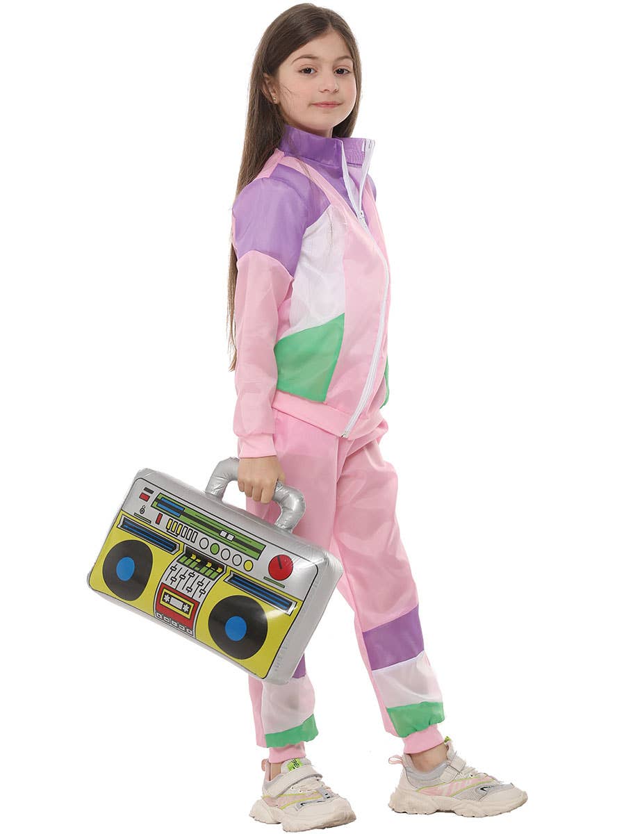 Pink and Purple Girl's 80's Shellsuit Tracksuit Costume - Side Image