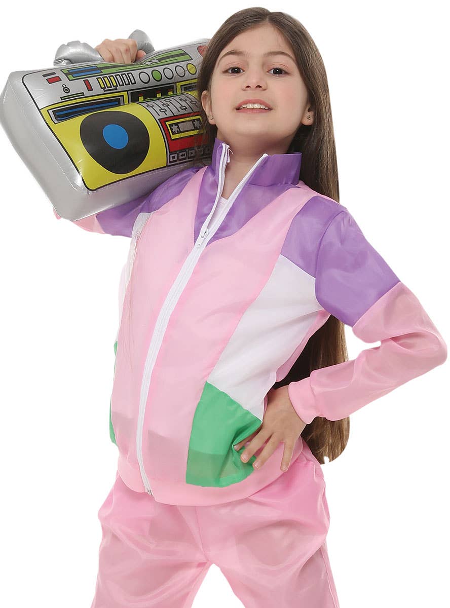 Pink and Purple Girl's 80's Shellsuit Tracksuit Costume - Close Image