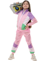 Pink and Purple Girl's 80's Shellsuit Tracksuit Costume - Main Image