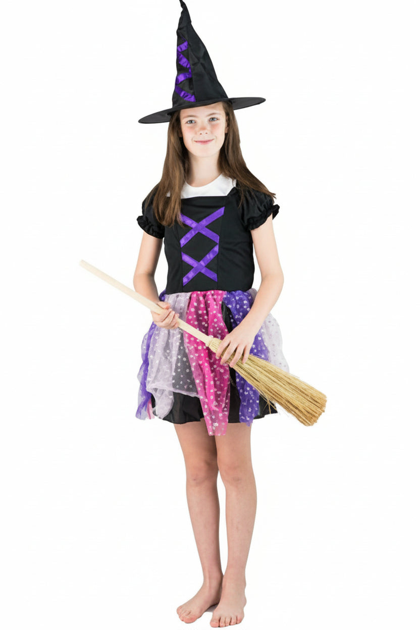 Girls Pink And Purple Witch Halloween Costume Front Image