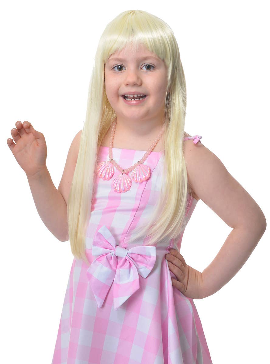 Image of Pastel Pink Gingham Doll Girl's Costume - Close Front Image