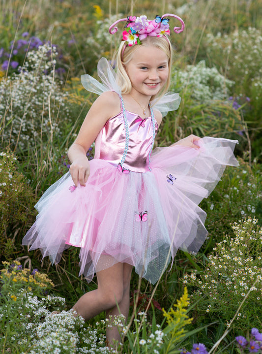 Girls Pink Butterfly Tutu Costume With Headband - Lifestyle Image 1