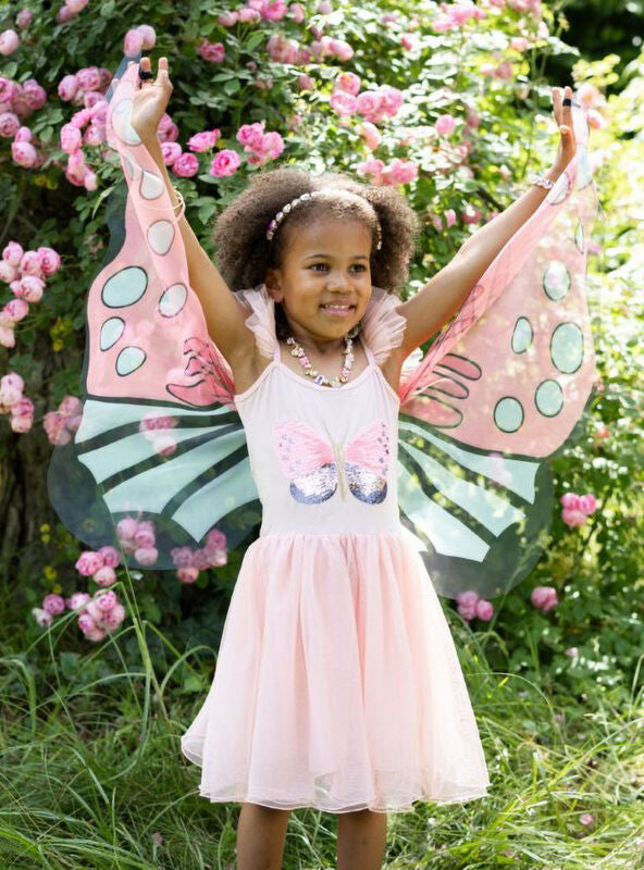 Girls Pink Sequin Butterfly Costume - Lifestyle Image 1