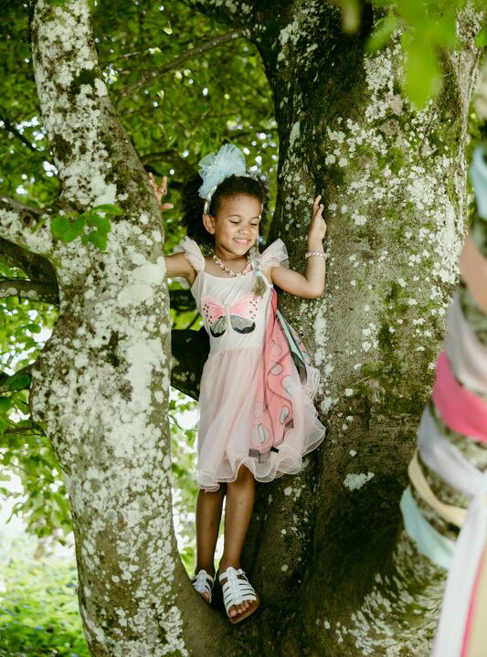 Girls Pink Sequin Butterfly Costume - Lifestyle Image 3