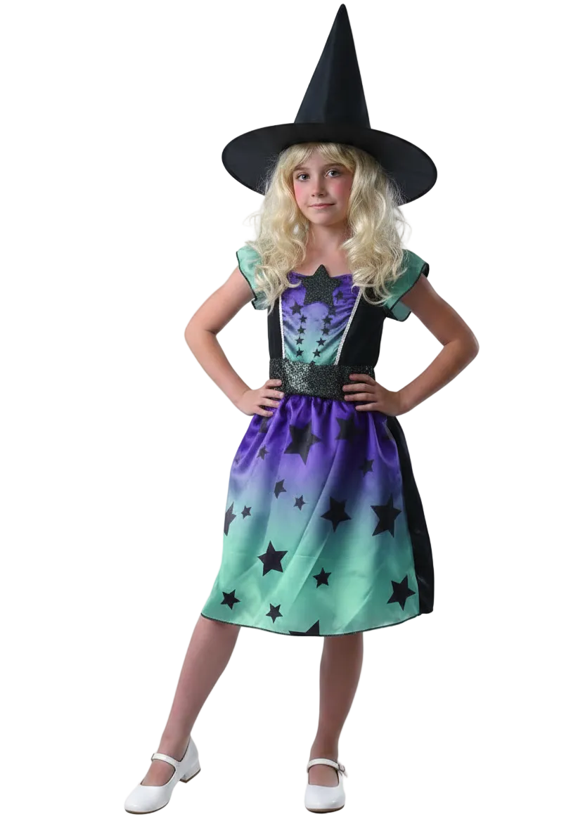 Girls Purple and Blue Witch Halloween Costume - Main Image