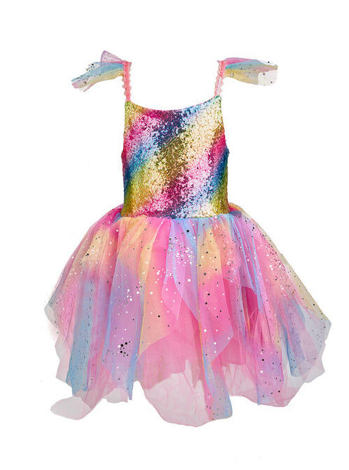 Girls Rainbow Fairy Costume With Wings Large - Alternate Image