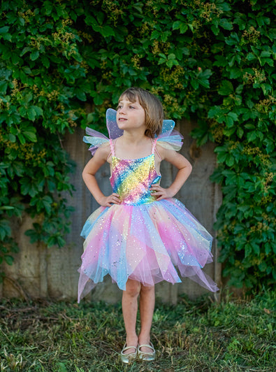 Girls Rainbow Fairy Costume With Wings Large - Lifestyle Image 2