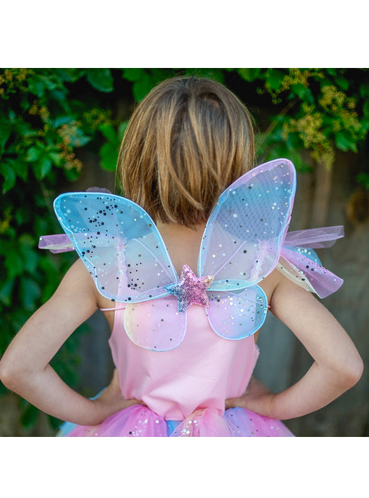 Girls Rainbow Fairy Costume With Wings Large - Lifestyle Image 3