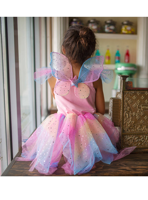 Girls Rainbow Fairy Costume With Wings Large - Lifestyle Image 4