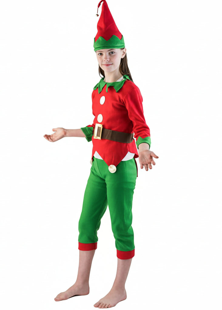 Girls Red And Green Christmas Elf Costume