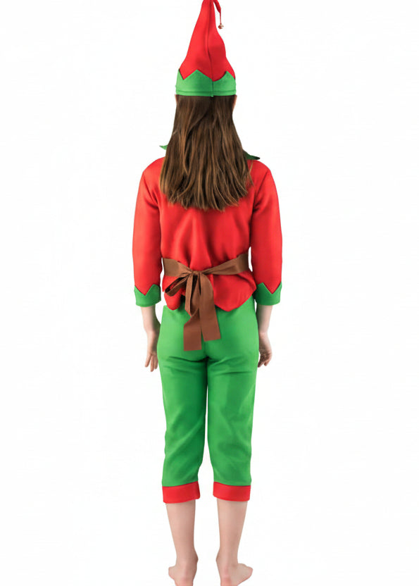 Girls Red And Green Christmas Elf Costume Back Image