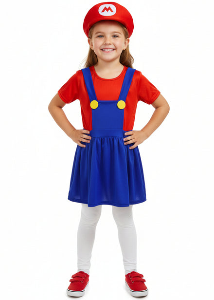 Girls Red Plumber Dress Costume
