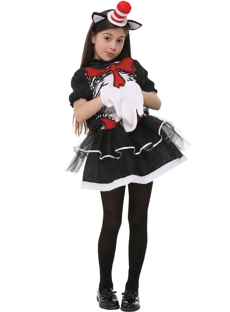 Dr Seuss Cat in the Hat Inspired Costume for Girls - Main Image