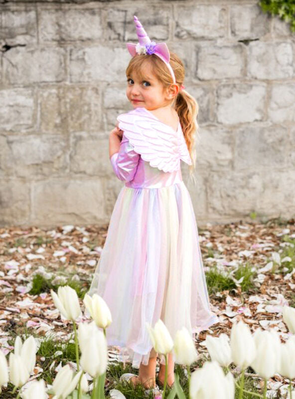 Girls Unicorn Dress With Wings And Headband - Lifestyle Image 1