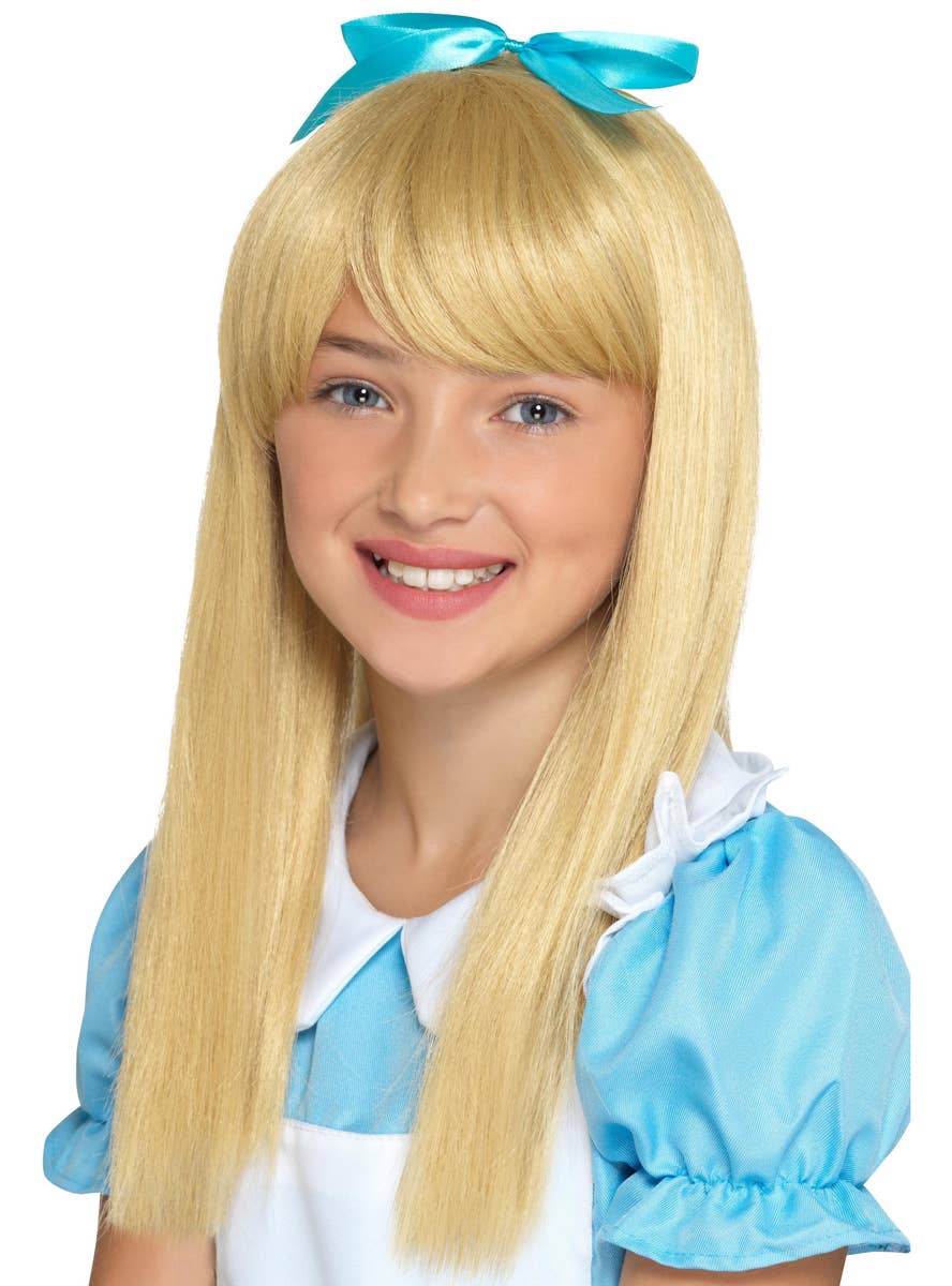 Image of Long Straight Blonde Girl's Wonderland Alice Costume Wig with Fringe - Main Image