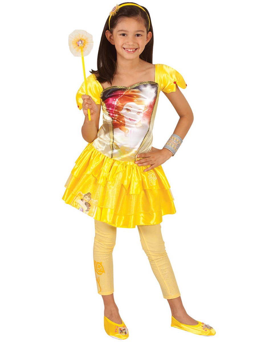 Image of Disney Princess Belle Girl's Yellow Glitter Footless Tights - Alternate Image 1