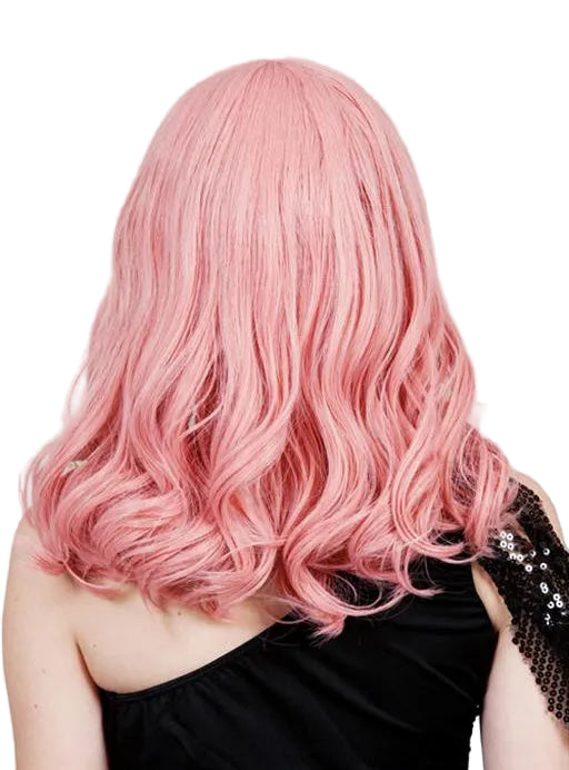 Glamor Curls Womens Deluxe Pink Wig with Fringe - Back Image