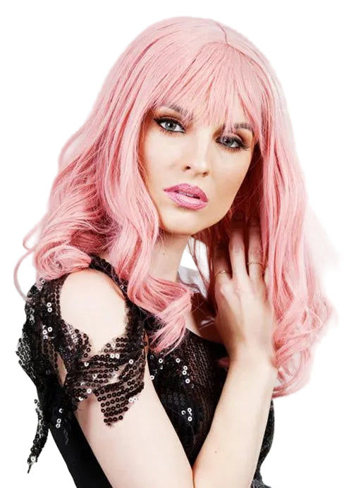 Glamor Curls Womens Deluxe Pink Wig with Fringe - Main Image