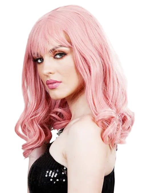 Glamor Curls Womens Deluxe Pink Wig with Fringe - Side Image