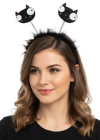 Black Halloween Head Bopper with Black Glitter Carts and Fluffy Feather - main image