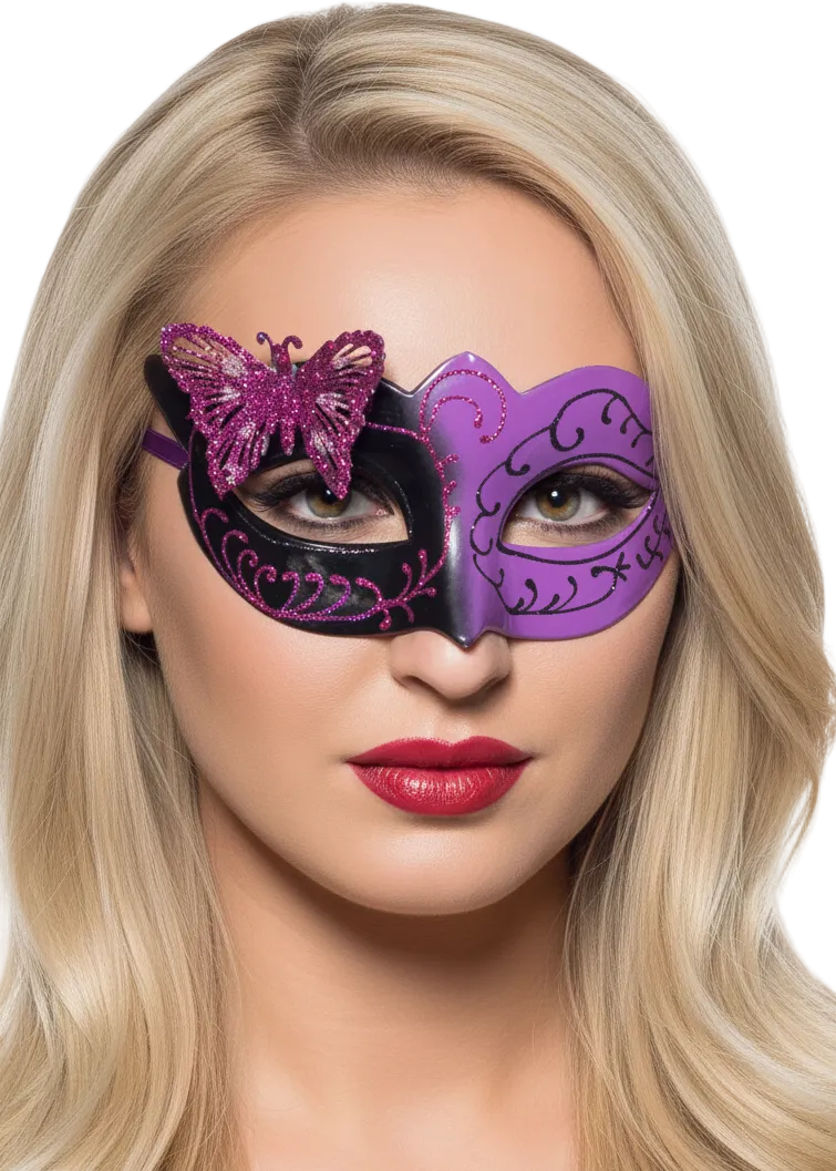 Black and Purple Womens Butterfly Masquerade Ball Mask - Main Image