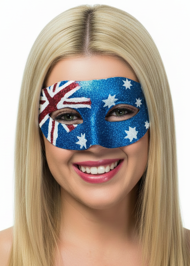 Australia Day Party Mask Australian Flag Glitter Mask - Main Image