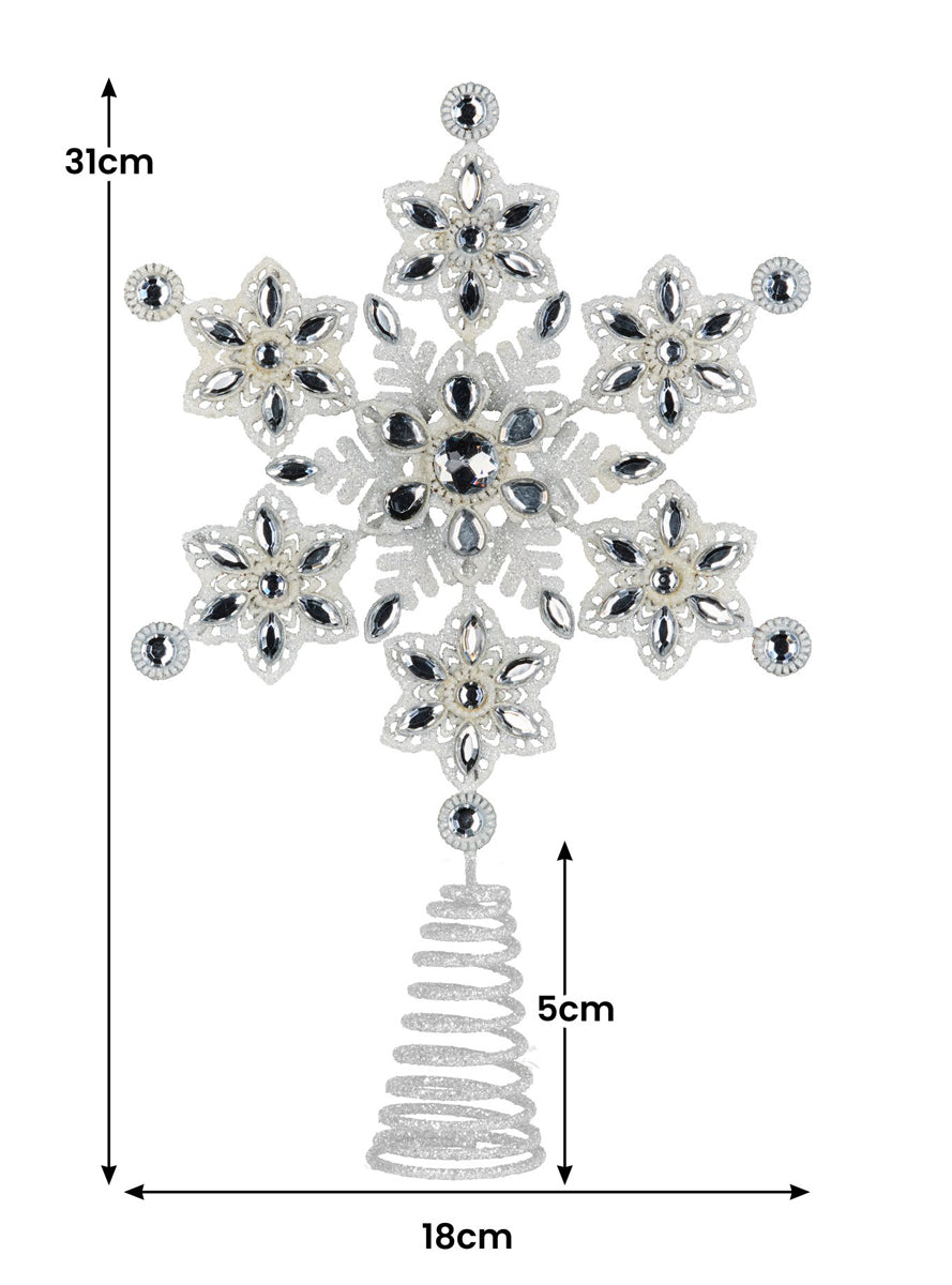 Glitter Snowflake Christabelle Christmas Tree Topper Decoration - Measurements Image