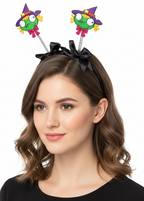 Black Halloween Head Bopper with Glitter Witches and Black Bows - main image