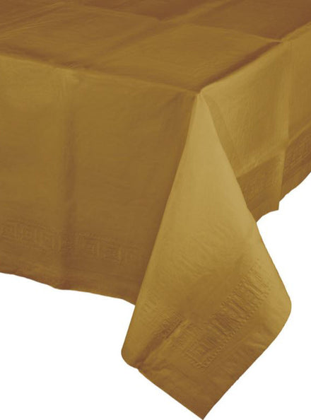 Glittering Gold 274cm Tissue and Plastic Back Table Cover – Main Image