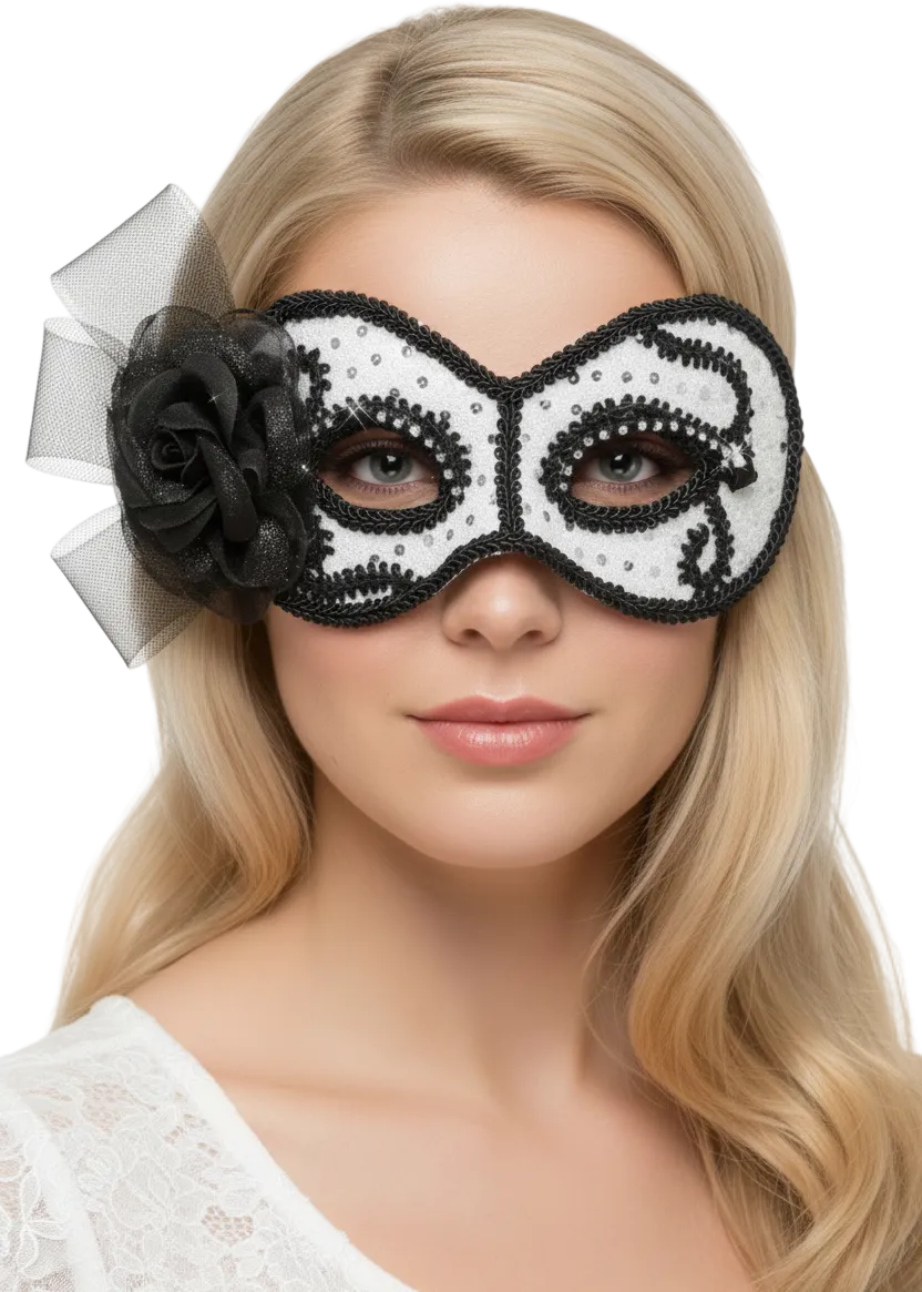 Glittering Rose womens White, Black and Silver Masquerade mask - main image