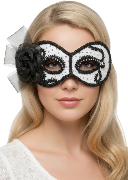 Glittering Rose womens White, Black and Silver Masquerade mask - main image