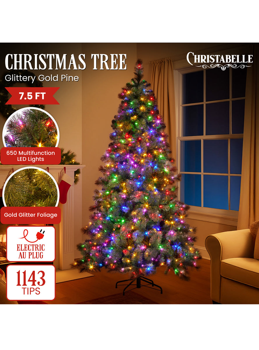 Glittery Christabelle Gold Pine Multi Function LED Light Christmas Tree 229cm - Details Image