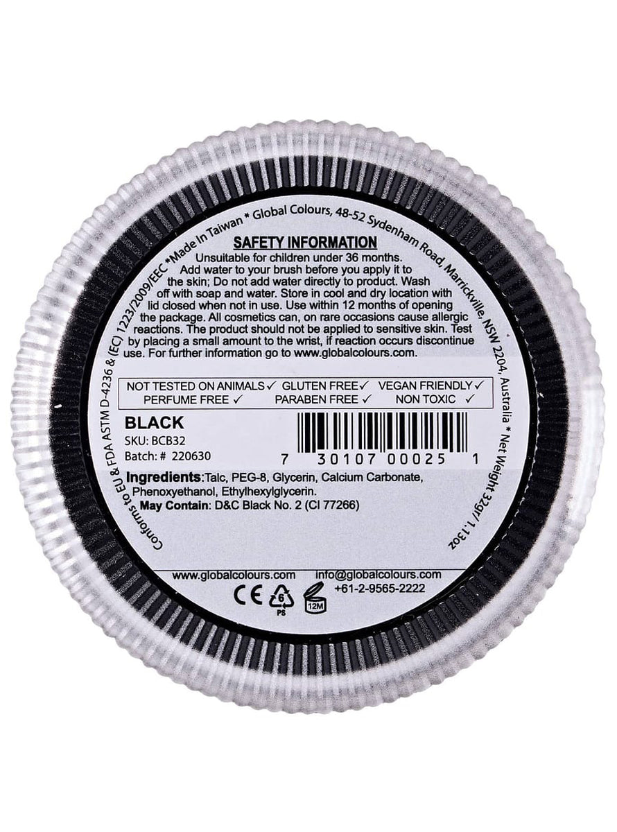 Global Blending 32 Gram Black Cake Makeup - Back Image