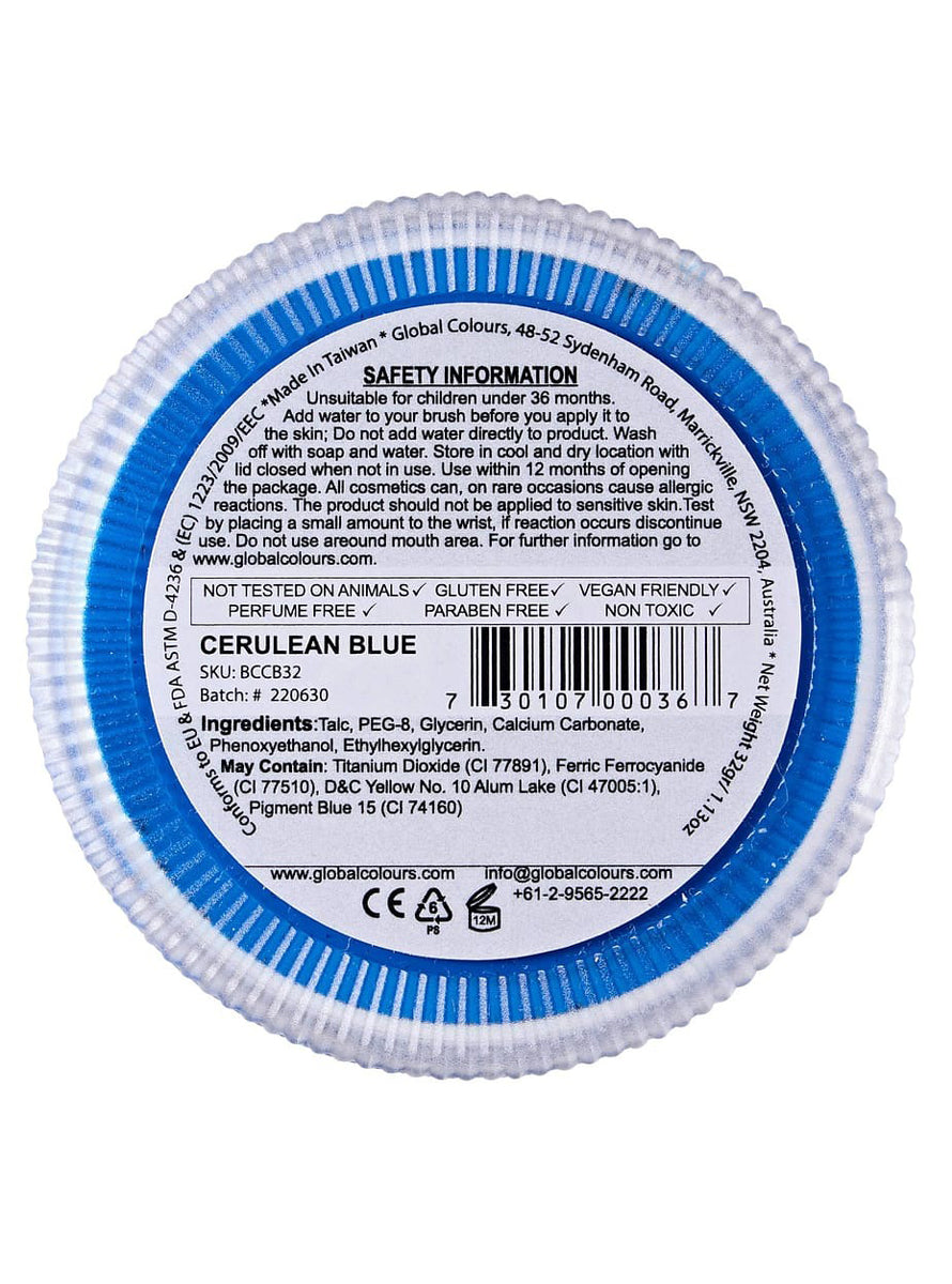 Global Blending 32 Gram Cerulean Blue Cake Makeup - Back Image