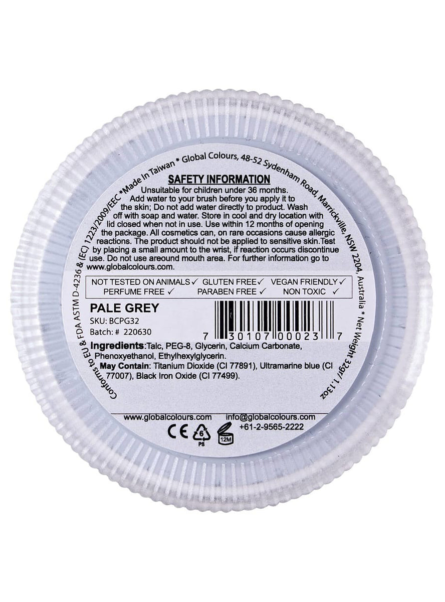 Global Blending 32 Gram Pale Grey Cake Makeup - Back Image