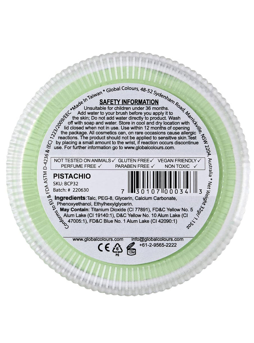 Global Blending 32 Gram Pistachio Green Cake Makeup - Back Image