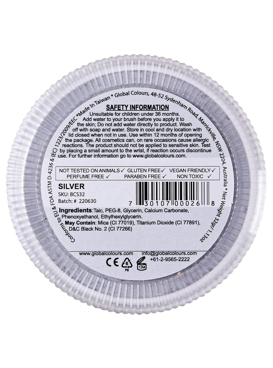 Global Blending 32 Gram Silver Cake Makeup - Back Image