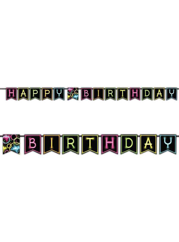 Glow Party 127cm Long Happy Birthday Banner – Main Image