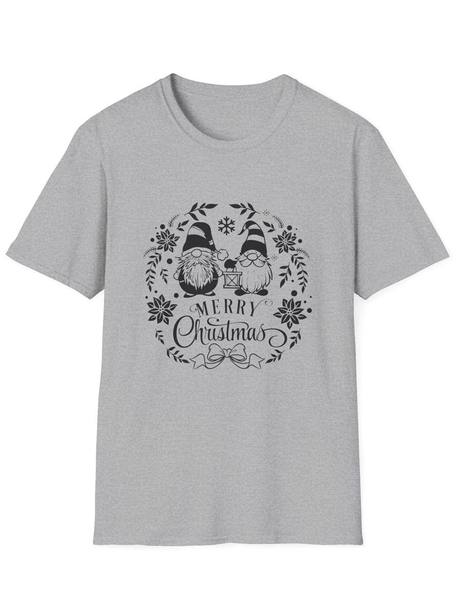 Adults White Plus Size Christmas T-Shirt with Gnome Wreath Print