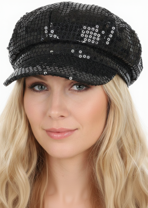 Adults Black Sequined Go Go Dancer Costume Hat - Main Image