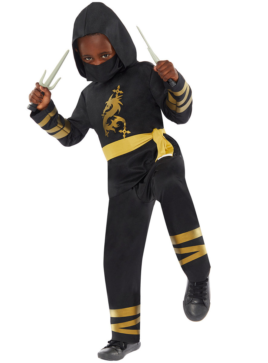 Dragon Ninja Boys Black And Gold Japanese Costume alternative image 1