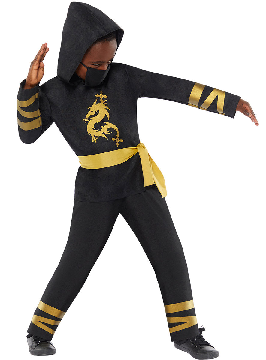 Dragon Ninja Boys Black And Gold Japanese Costume alternative image 3