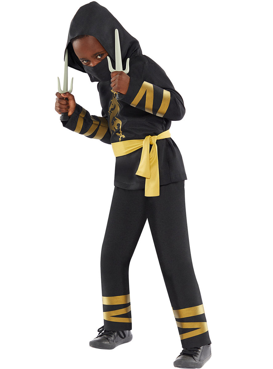 Dragon Ninja Boys Black And Gold Japanese Costume alternative image 2