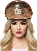 Rose Gold Sequinned 18th Birthday Festival Style Hat - Main Image
